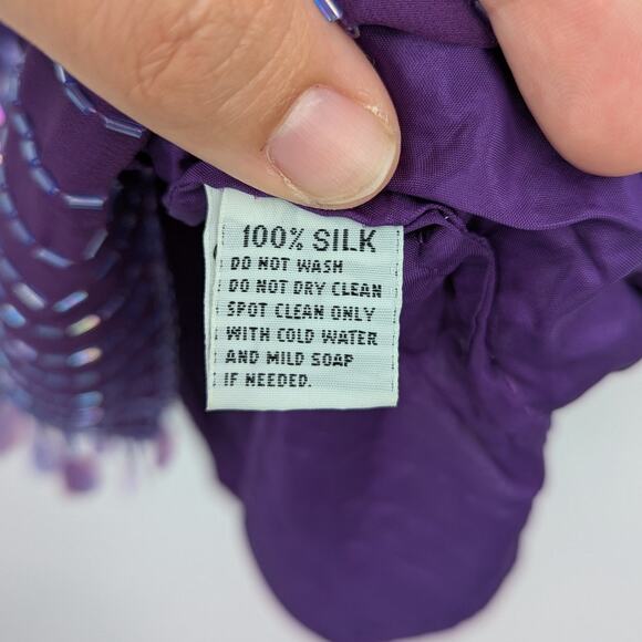 Vintage Oleg Cassini Purple Sequin Beaded Silk Top Women’s M Evening Blouse - Picture 6 of 6